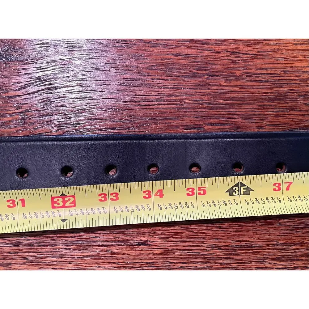 Men's Black Boston Leather Belt, Model 6505, Size 34, Made in USA, Silver Buckle